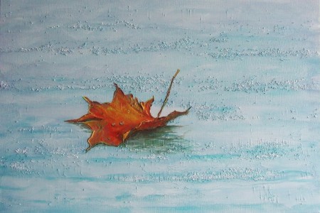 Herfstblad op water I - Acrylverf - 60x40